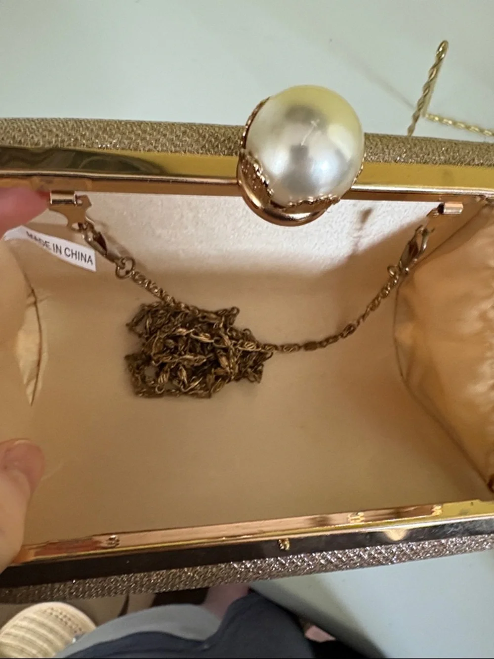 Unbranded Rose Gold Glitter Pearl-Clasp Evening Clutch/Crossbody